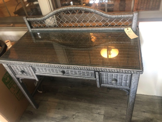 Wicker Glass top Desk 20.5" D x 42" L x 30" T. NO SHIPPING!