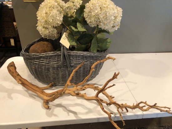 Decorative Flowers in Wicker Basket and Decorative Branch