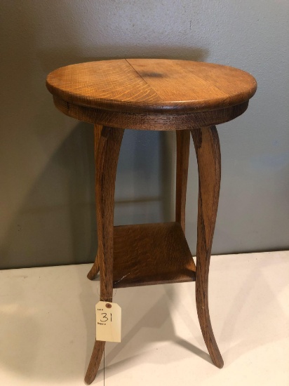 4 Legged Oak Side Table 16" R X 29" H. NO SHIPPING!