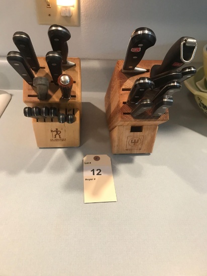 2 Sets of Knives in Wooden Holders