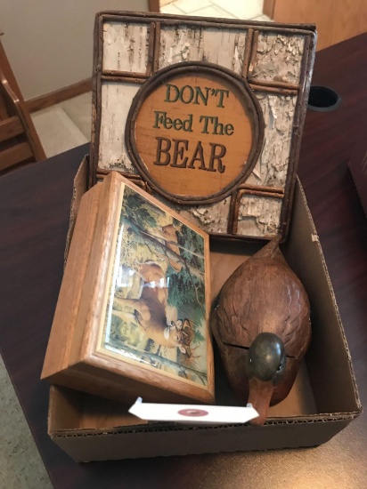 Duck and Deer Trinket Boxes and Bear Sign