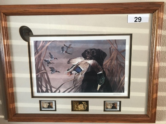 Ducks Unlimited Framed Print w/Stamps, 299/2000, 21.5'' x 17''