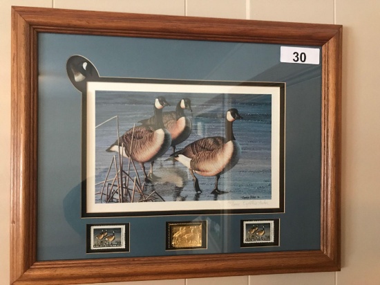 Ducks Unlimited Framed Print w/Stamps by Cynthie Fisher 267/2000 20''x16''