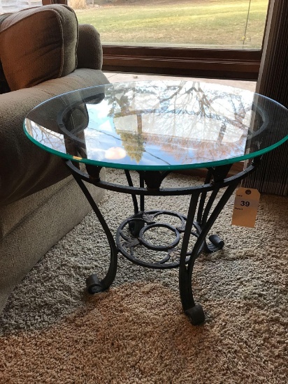 Metal Framed 30'' Round Glass Top Table. NO SHIPPING AVAILABLE!