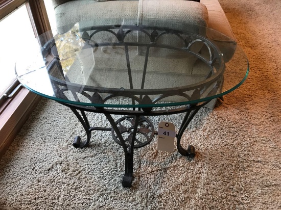 Metal Framed Oval Glass Top Table, 34''x26'' . NO SHIPPING AVAILABLE!