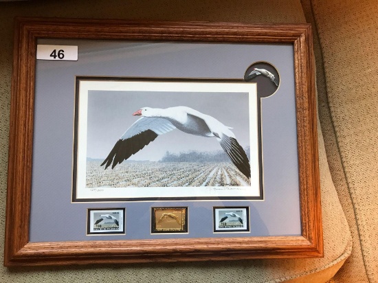 Ducks Unlimited Framed Print w/Stamps 267/2000, 20''x16''