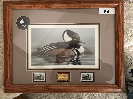 Ducks Unlimited Framed Print w/Stamps by Sherrie Russell Meline 267/2000, 20''x16''