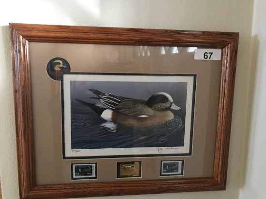 Ducks Unlimited Framed Print w/Stamps 271/2200, 21.5'' x 16''