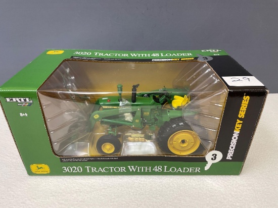 NIB Ertl 1/16th scale, Precision JD #3020 tractor w/ #48 loader, includes #3 Gold Key series.