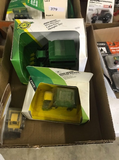 Assortment of 1/64 Scale Ertl JD Cotton Pickers and Skid Loader