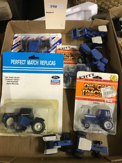 Assortment of 1/64 Scale Ertl Ford and NH Tractors