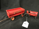 1/43 scale Ertl IH 656 Tractor and Plastic Product Minature McCormick Tractor Trailer Wagon
