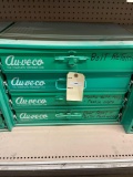 Au-ve-co 4 tray steel assorment...cabinet:... bolt retainers, plastic nails, plugs, push in clips, d