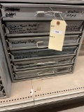 6 tray metal assortment cabinets:... electric clips, headlamp parts, rocker panel parts, wire and ho