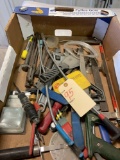 Hacksaw, square,... crescent wrench, wire tester, punches, chisels, safety glasses, putty knife,