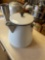 White enamel ware coffee pot with lid (excellent).... Shipping