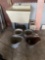 Wash stand, metal pails and coal buckets,...