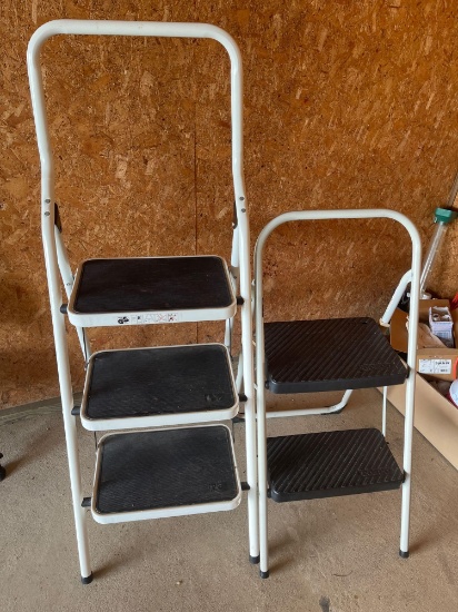 Three step and two step folding stepstools.