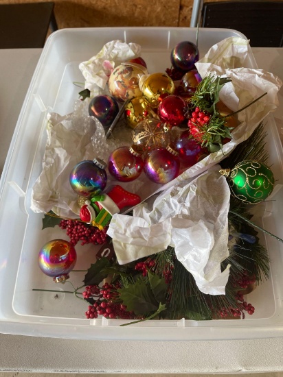 Misc. Christmas ornaments, Christmas mug, tray, wooden clothes pins, craft supplies, Christmas