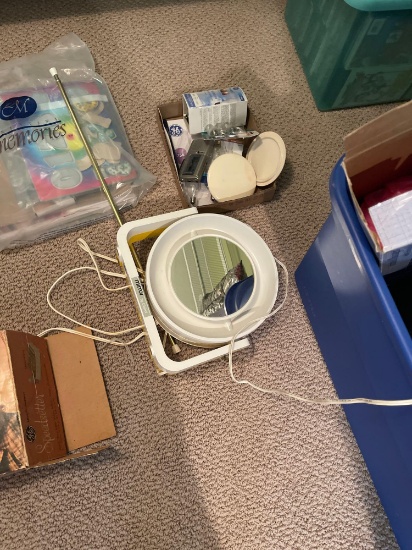 Makeup mirror, small wooden jewelry box, etc.