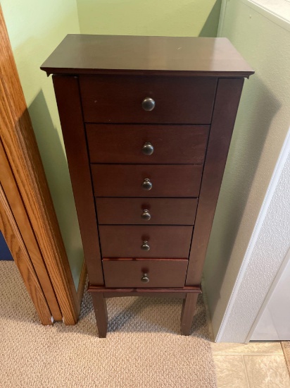 Wooden 6 drawer free standing jewelry cabinet with mirror