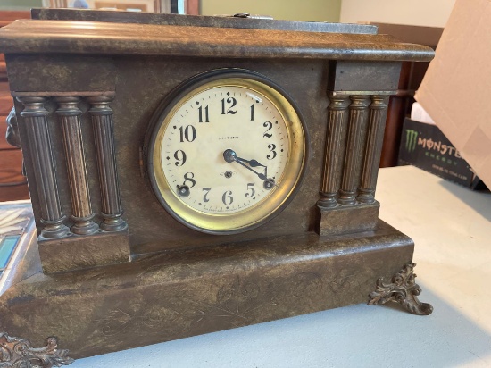 Seth Thomas Mantle Clock with Key, New Holy Bible, Beer Steins, Hanging Stain Glass