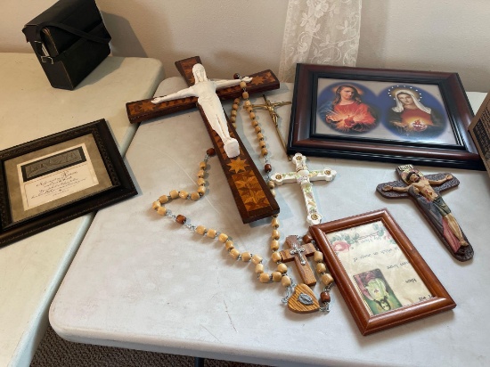 Religious items: crusifix, rosary, etc