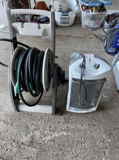 Garden hose and caddy, Sunbeam space heater