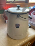 12 qt white enamel ware coffer pot... with lid (excellent).... Shipping