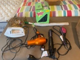 Sunbeam iron, hair dryer, hair curler, woven rug placemats etc