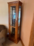 Really nice oak 76'' tall Curio cabinet, glass display on all 4 sides, lighted, 4 glass adjustable