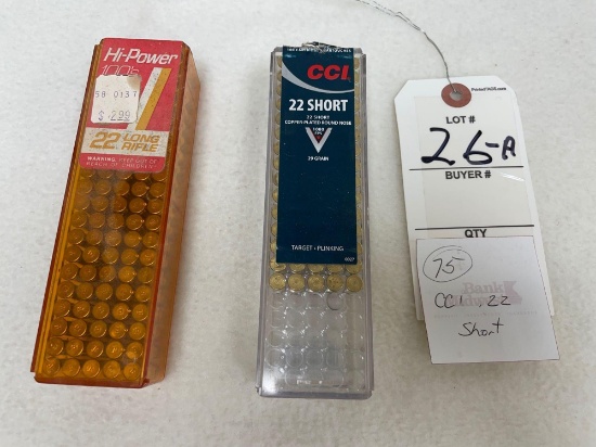 Approx,... 75 rounds CCI .22 short ammo, plus 100 rounds of Hi-Power .22 LR