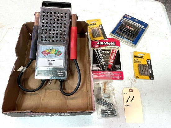 Battery load tester, J-B weld, 14 pc. power nut driver set (new), double ended power bits.... Shippi