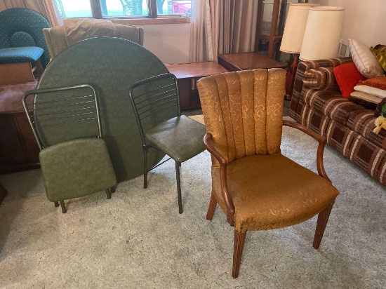Cosco card table and four chairs, and an arm chair
