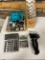 Office supplies including calculators, staplers, paper clips and file storage