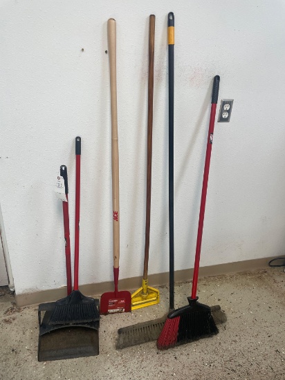 Dust pan, brooms, floor scraper, mop bracket No shipping available