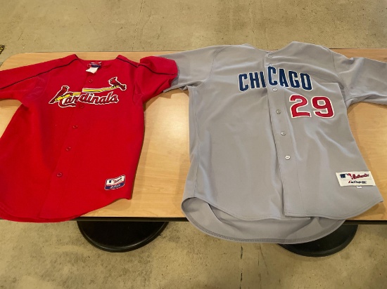 Chicago Cubs... #29 size 48, baseball jersey advertising on back McGriff and Cardinals
