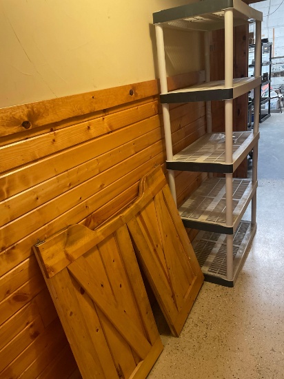 3' x 6' plastic shelving, (2) swinging doors with hardware, 20.5" wide x 37" tall No Shipping