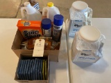 Scrub pads, Antibacterial hand soap, clear sanitizer, (2) spill trol