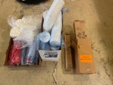 (7) boxes of 4 oz cone water cups (200/box), various plastic cups, containers, lids, straws, and