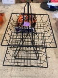 various extension cords, metal corner shelf