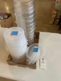 (12) 2 quart round containers with 11 lids (5) 2 quart round plastic containers (1) 4 quart round