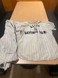 Alton Savings Bank baseball jersey and pants, size unknown, with a black and white photo of the