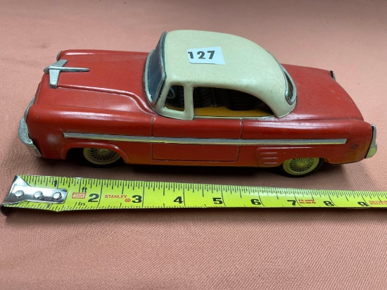 Alps 1953 Toy Mercury Sedan, tin battery operated car, rust in battery box