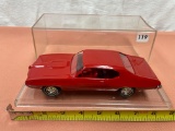 1970 Pontiac GTO plastic car in display case, display case is cracked