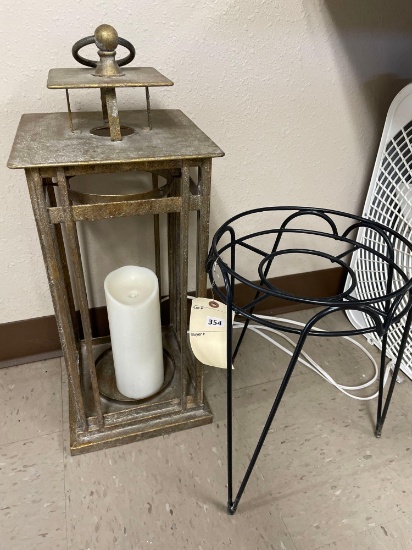 Candle Lantern- 2 ft tall & iron plant stand. NO SHIPPING AVAILABLE ON THIS LOT! PICK UP ITEM ONLY!
