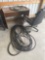 DESK, OFFICE CHAIR and GARDEN HOSE