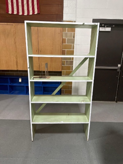 Book shelves, Green is 37.5" W x 11.5" D x 72''H and the brown is 30'' W x 15''D x 72''H.