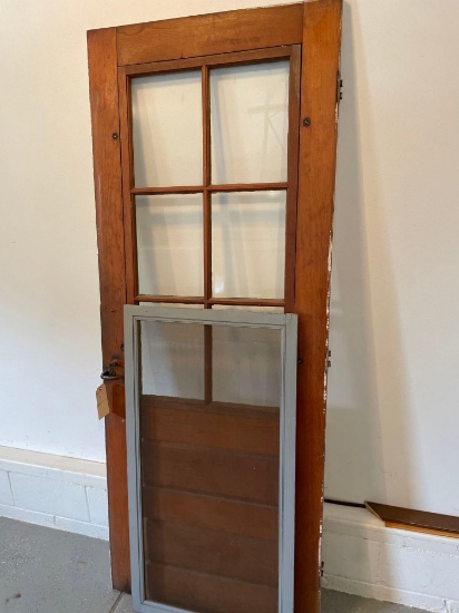 32'' x80'' Wood Door with Glass Panes & Frame Screen