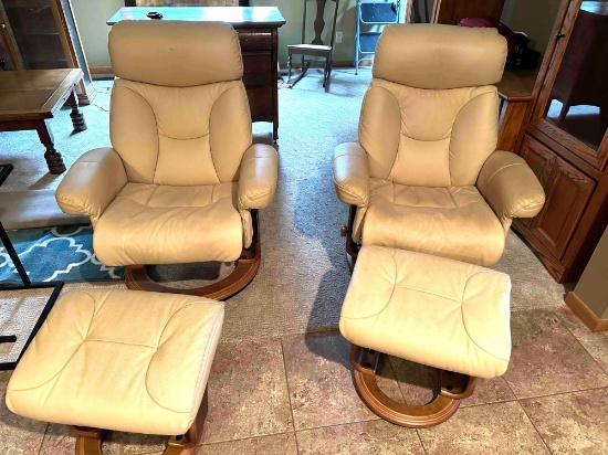 Pair of Benchmaster chairs, rotate, recline and footstools. Real comfortable!! ...